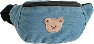 Cute Bear Kids Fanny Pack Waist Bag Small Denim Belt Bag Crossbody Purse for Toddler Girls Boys