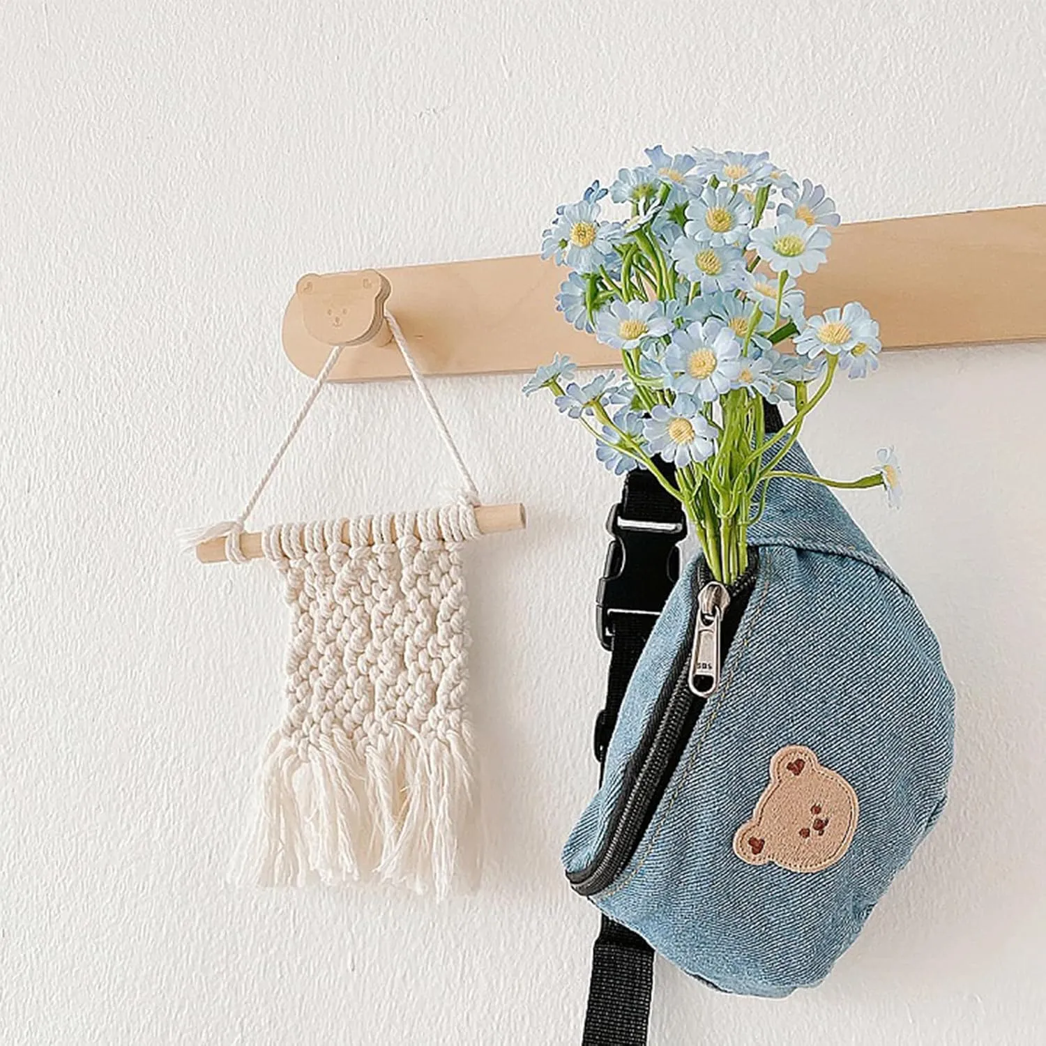 Cute Bear Kids Fanny Pack Waist Bag Small Denim Belt Bag Crossbody Purse for Toddler Girls Boys
