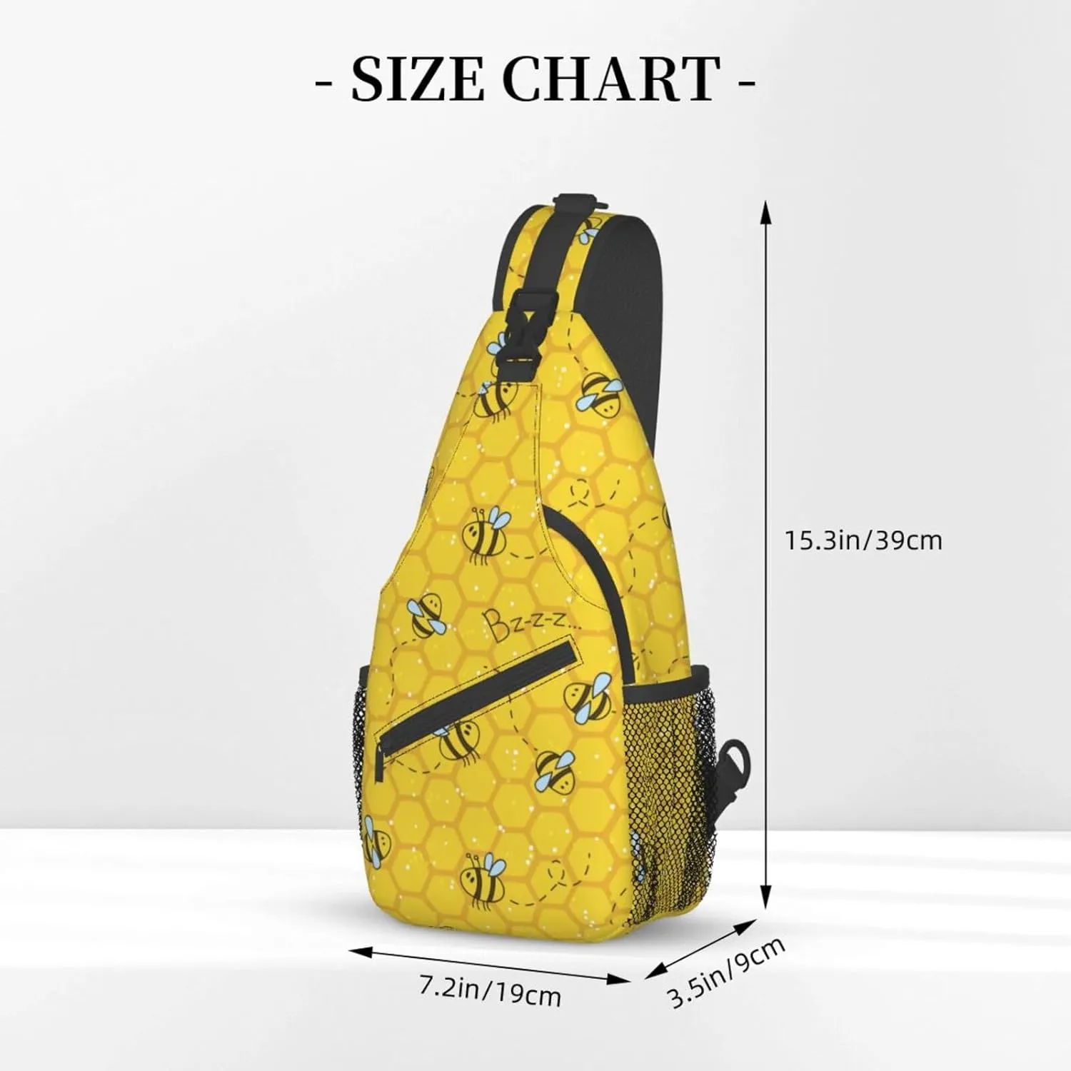 Cute Bees and Honeycombs Yellow Small Sling Bag for Women Men Crossbody Sling Backpack Casual Hiking Daypack Chest Shoulder Bag with Adjustable Strap
