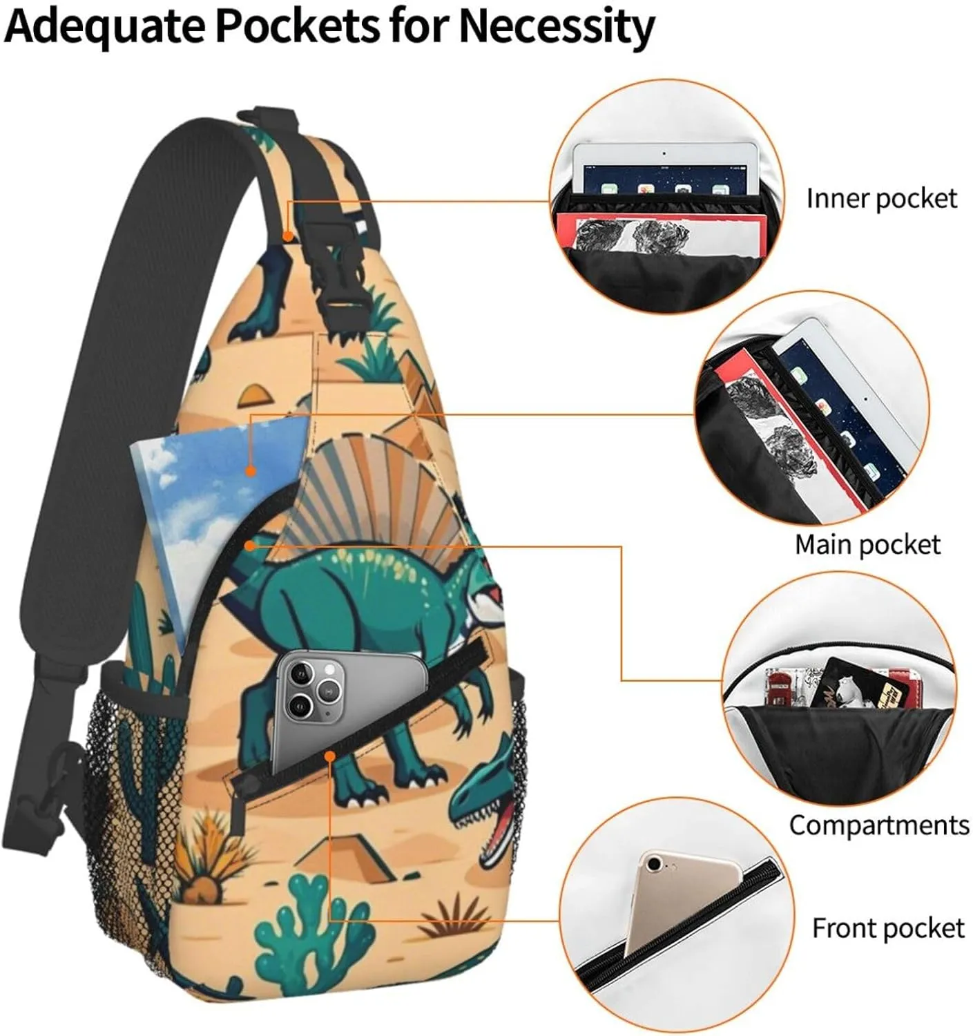 Cute Cartoon Dinosaur Winter Snowman Crossbody Bags Cross Chest Bag Adjustable Sling Backpack for Women Men