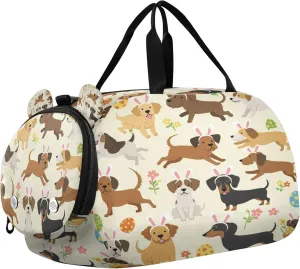 Cute Dog Kids Overnight Sports Duffel Bags with Shoe Compartment & Wet Pocket Travel Sport Gym Bag for Girls Boys