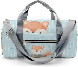Cute Fox Bow Green Personalized Duffel Bag,Custom Travel Gym Bag with Name,Waterproof Sports Overnight Bag with Shoe Compartment & Shoulder Strap
