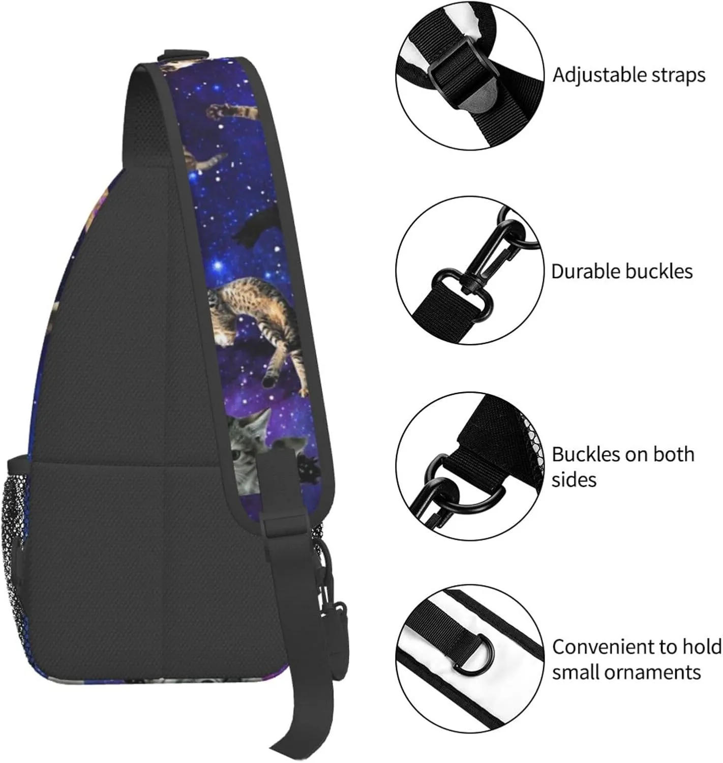 Cute Funny Cat Crossbody Sling Backpack, Cartoon Cat Chest Sling Bag Daypack Adjustable, One Size