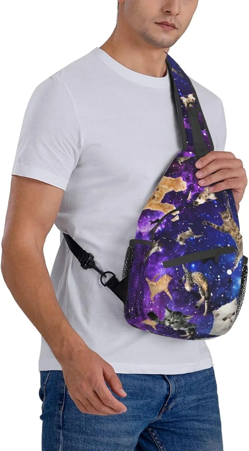 Cute Funny Cat Crossbody Sling Backpack, Cartoon Cat Chest Sling Bag Daypack Adjustable, One Size