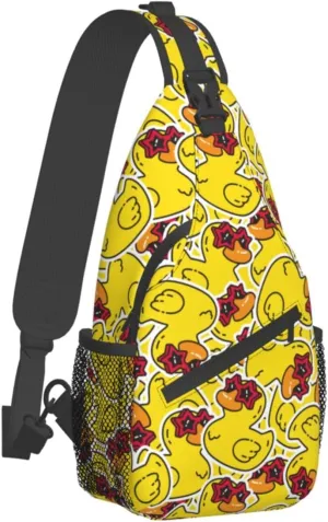 Cute Funny Yellow Rubber Duck Sling Backpack Crossbody Sling Bag Casual Chest Bags Travel Hiking Daypack Shoulder Bag for Women Men