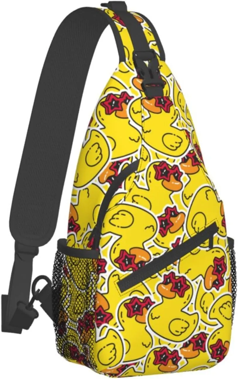 Cute Funny Yellow Rubber Duck Sling Backpack Crossbody Sling Bag Casual Chest Bags Travel Hiking Daypack Shoulder Bag for Women Men