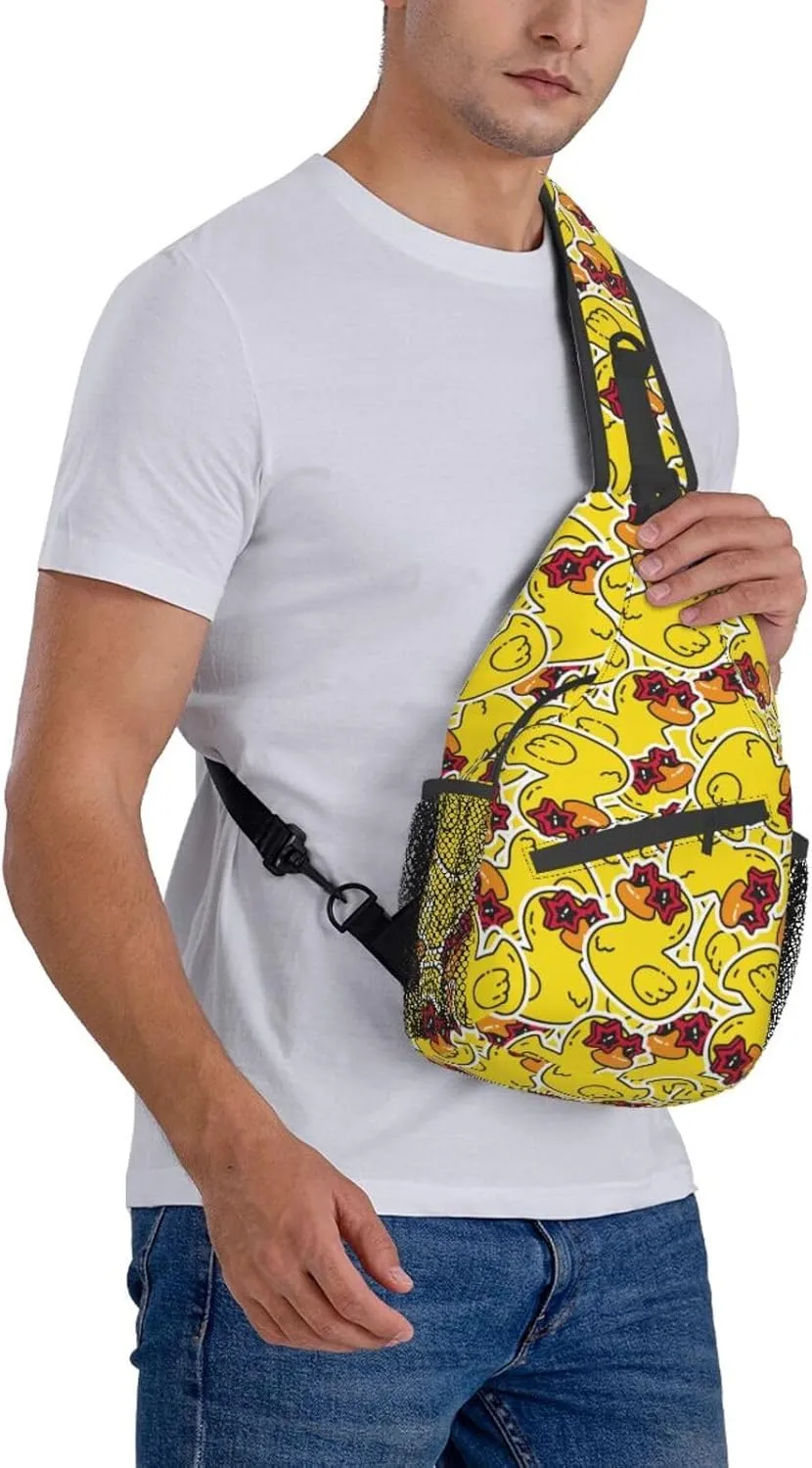 Cute Funny Yellow Rubber Duck Sling Backpack Crossbody Sling Bag Casual Chest Bags Travel Hiking Daypack Shoulder Bag for Women Men