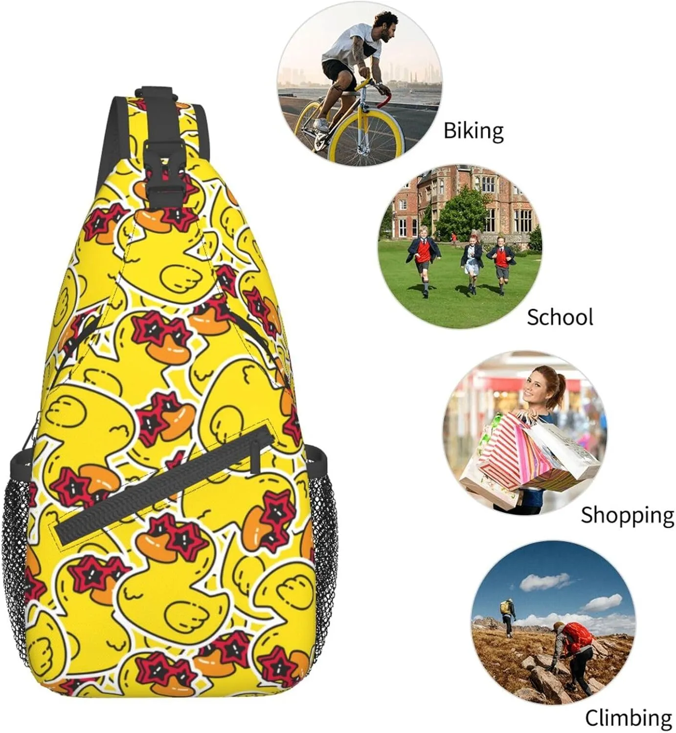 Cute Funny Yellow Rubber Duck Sling Backpack Crossbody Sling Bag Casual Chest Bags Travel Hiking Daypack Shoulder Bag for Women Men