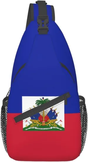 Cute Haiti Flag Sling Backpack, Multipurpose Crossbody Shoulder Bag Travel Hiking Haitian Casual Daypack for Men Women