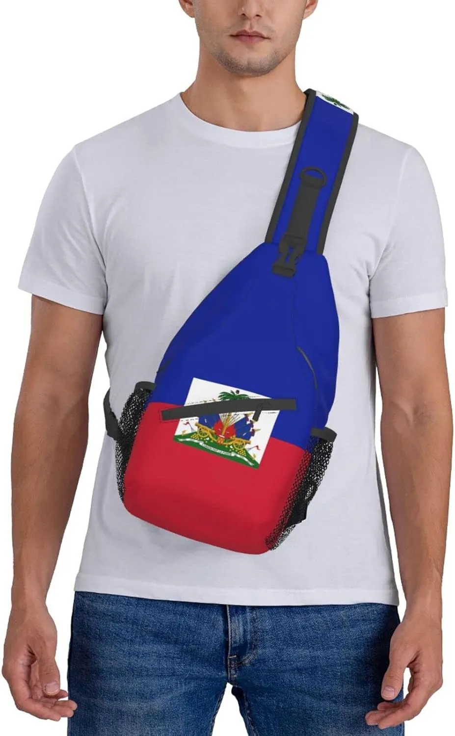 Cute Haiti Flag Sling Backpack, Multipurpose Crossbody Shoulder Bag Travel Hiking Haitian Casual Daypack for Men Women