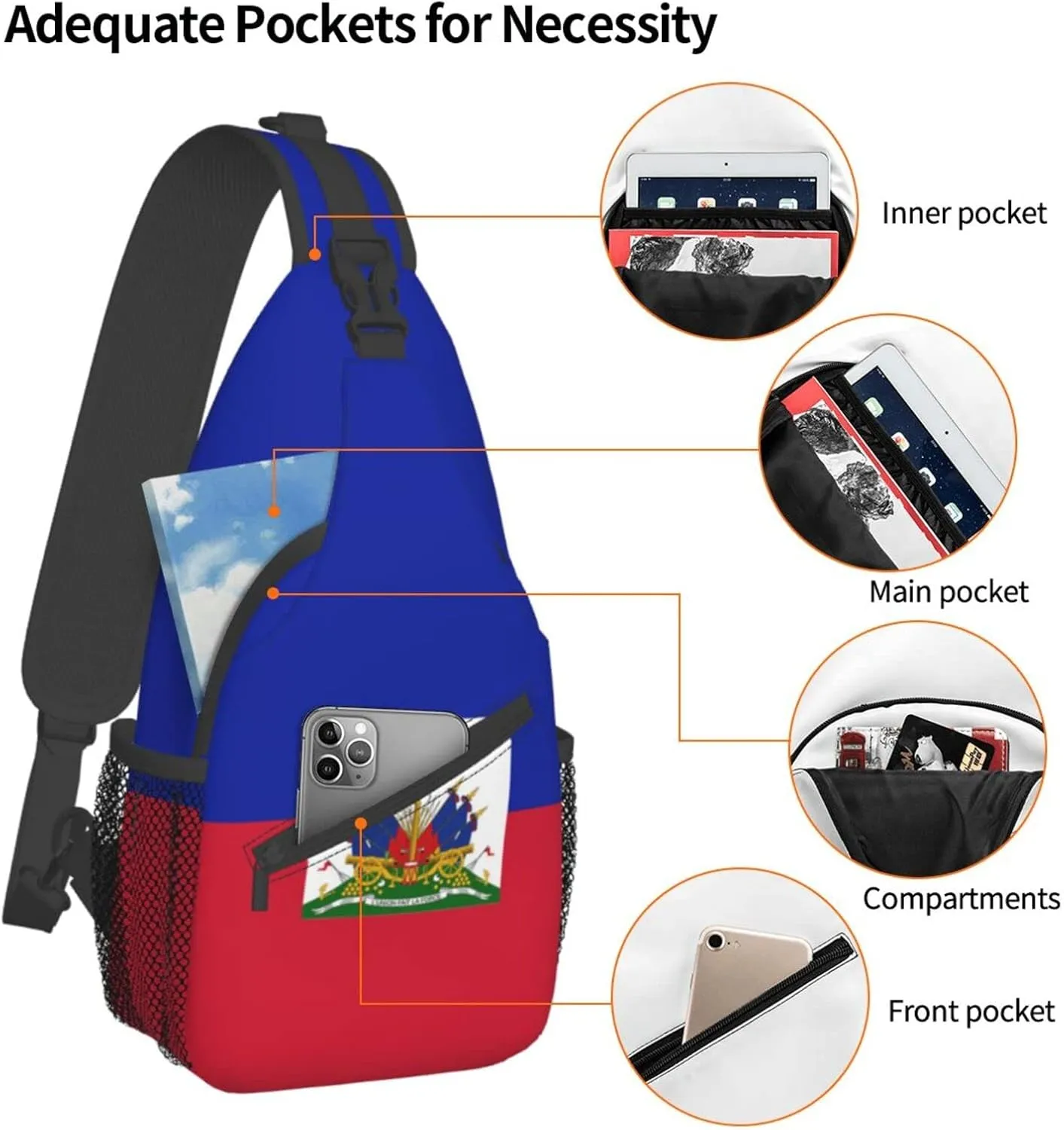Cute Haiti Flag Sling Backpack, Multipurpose Crossbody Shoulder Bag Travel Hiking Haitian Casual Daypack for Men Women