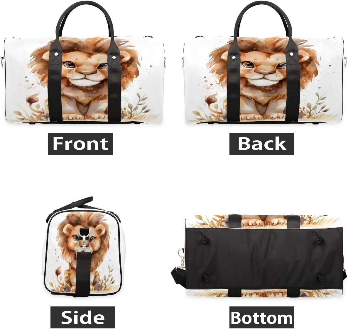 Cute Lion Travel Duffle Bag, Sports Gym Bags for Women Men, Carry On Weekender Overnight Workout Airplane Trips Bag