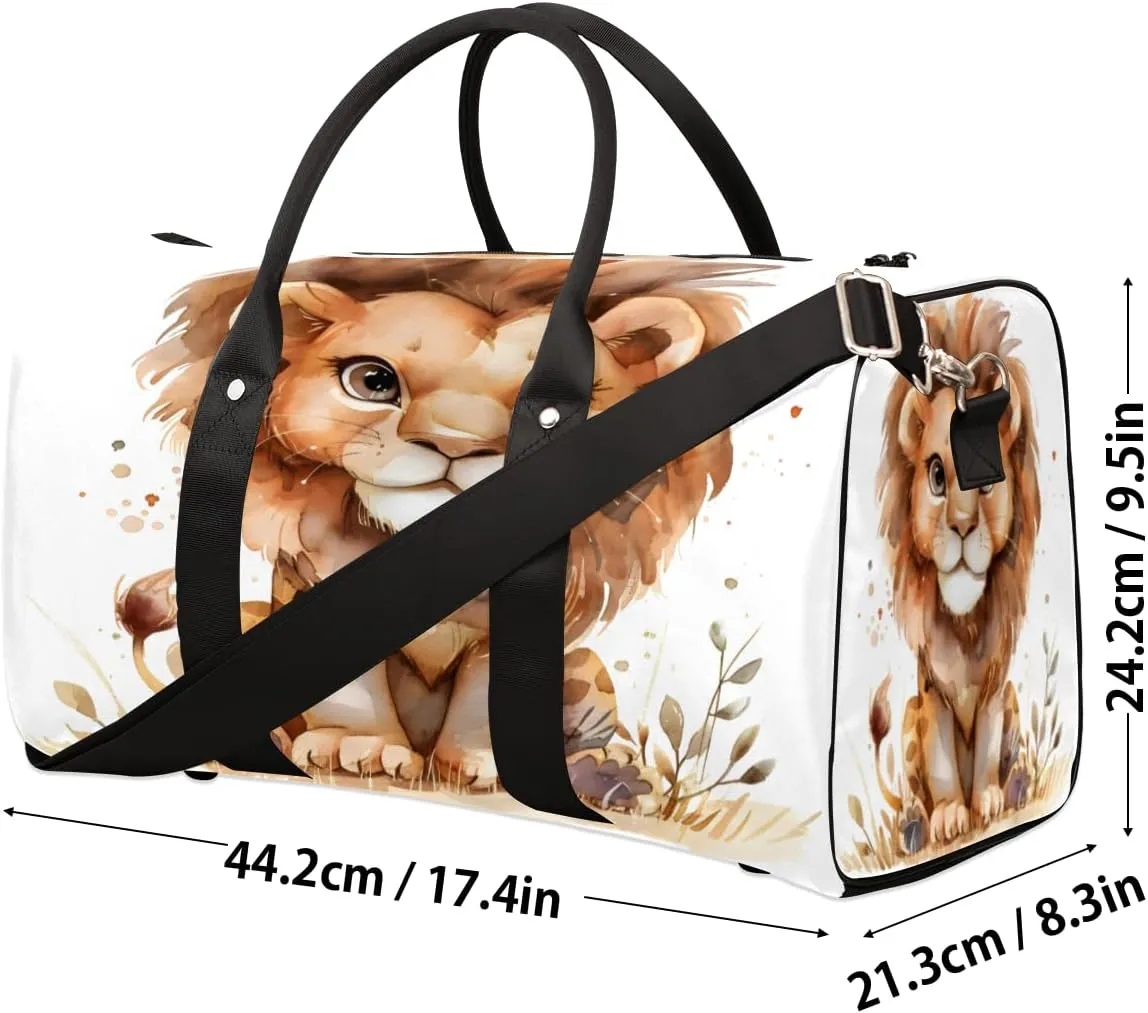 Cute Lion Travel Duffle Bag, Sports Gym Bags for Women Men, Carry On Weekender Overnight Workout Airplane Trips Bag