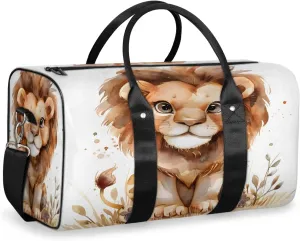Cute Lion Travel Duffle Bag, Sports Gym Bags for Women Men, Carry On Weekender Overnight Workout Airplane Trips Bag