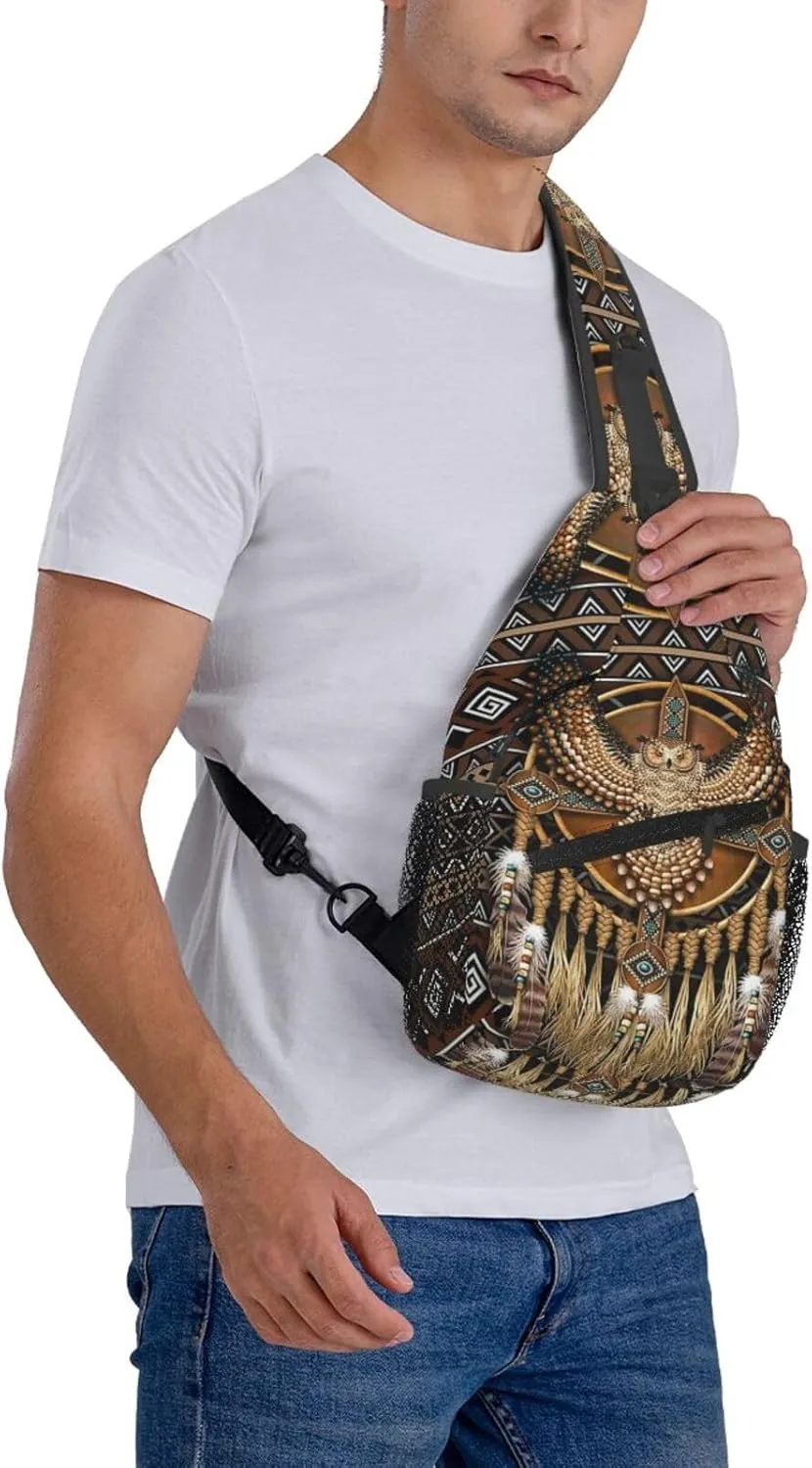 Cute Native American Sling Backpack, Multipurpose Crossbody Shoulder Bag Indian Chest Bag Travel Hiking Daypack