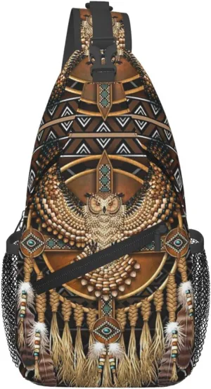 Cute Native American Sling Backpack, Multipurpose Crossbody Shoulder Bag Indian Chest Bag Travel Hiking Daypack