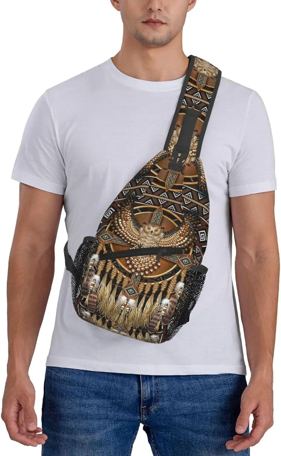 Cute Native American Sling Backpack, Multipurpose Crossbody Shoulder Bag Indian Chest Bag Travel Hiking Daypack