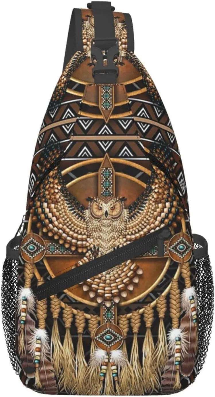 Cute Native American Sling Backpack, Multipurpose Crossbody Shoulder Bag Indian Chest Bag Travel Hiking Daypack