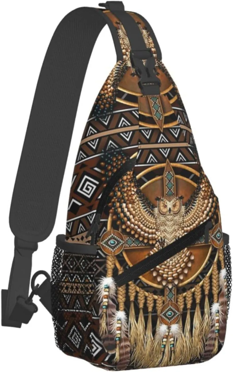 Cute Native American Sling Backpack, Multipurpose Crossbody Shoulder Bag Indian Chest Bag Travel Hiking Daypack