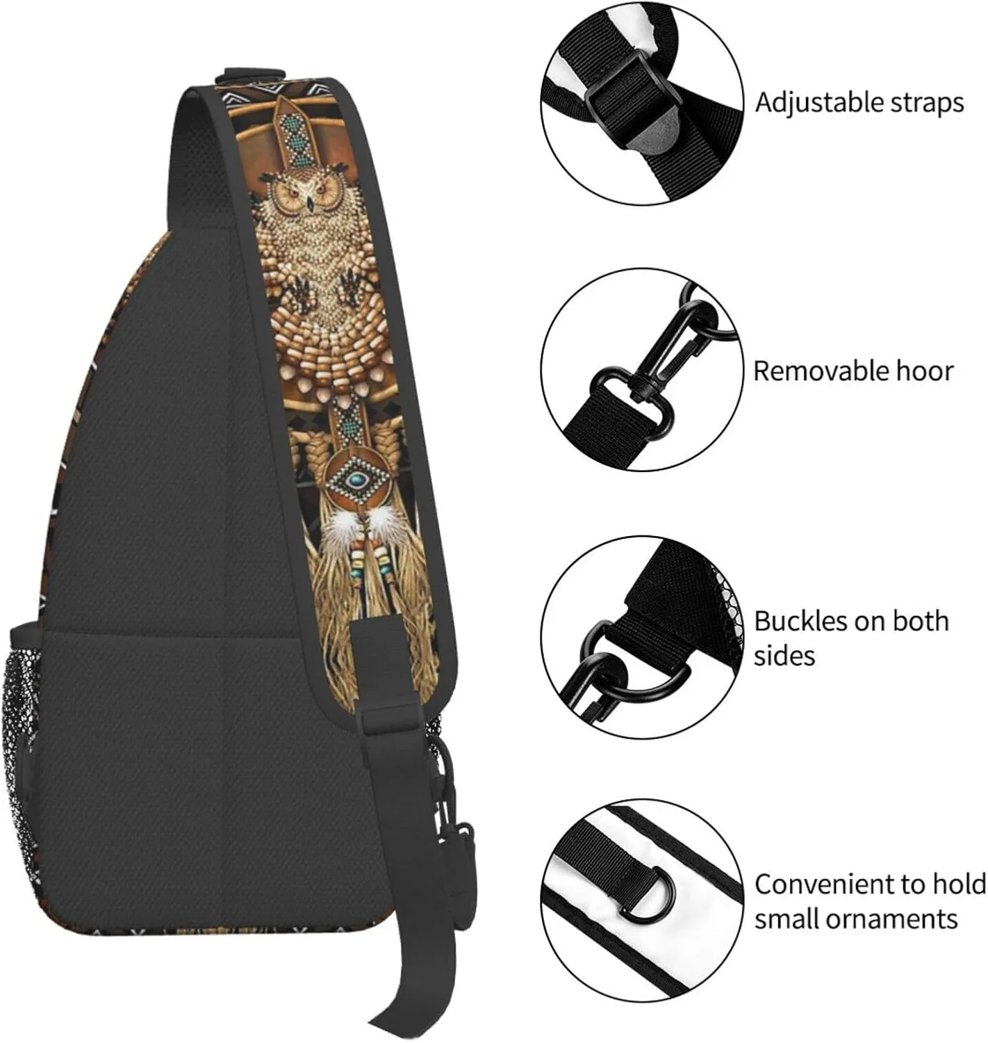 Cute Native American Sling Backpack, Multipurpose Crossbody Shoulder Bag Indian Chest Bag Travel Hiking Daypack