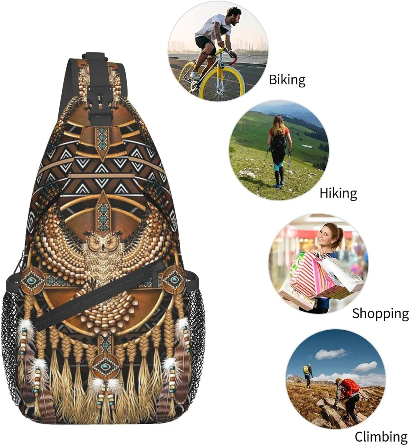 Cute Native American Sling Backpack, Multipurpose Crossbody Shoulder Bag Indian Chest Bag Travel Hiking Daypack