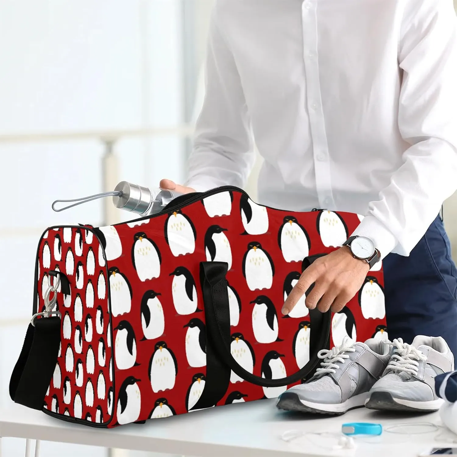 Cute Penguins Travel Duffle Bag, Weekender Bags for Women Men, Carry on Overnight Bag Waterproof Gym Bags, Hospital Bag for Labor and Delivery