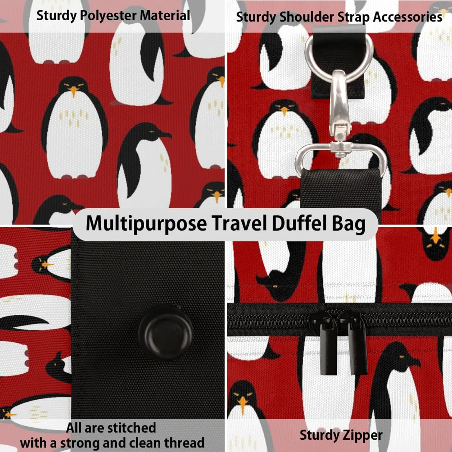 Cute Penguins Travel Duffle Bag, Weekender Bags for Women Men, Carry on Overnight Bag Waterproof Gym Bags, Hospital Bag for Labor and Delivery