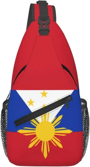 Cute Philippines Flag Sling Backpack,Travel Hiking Daypack Filipino Crossbody Shoulder Bag for Men Women