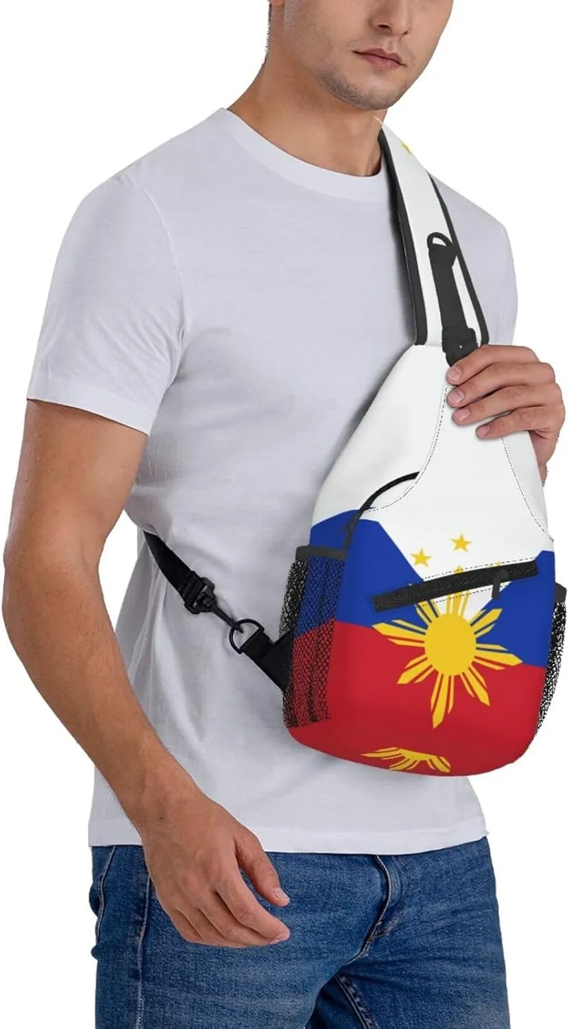 Cute Philippines Flag Sling Backpack,Travel Hiking Daypack Filipino Crossbody Shoulder Bag for Men Women