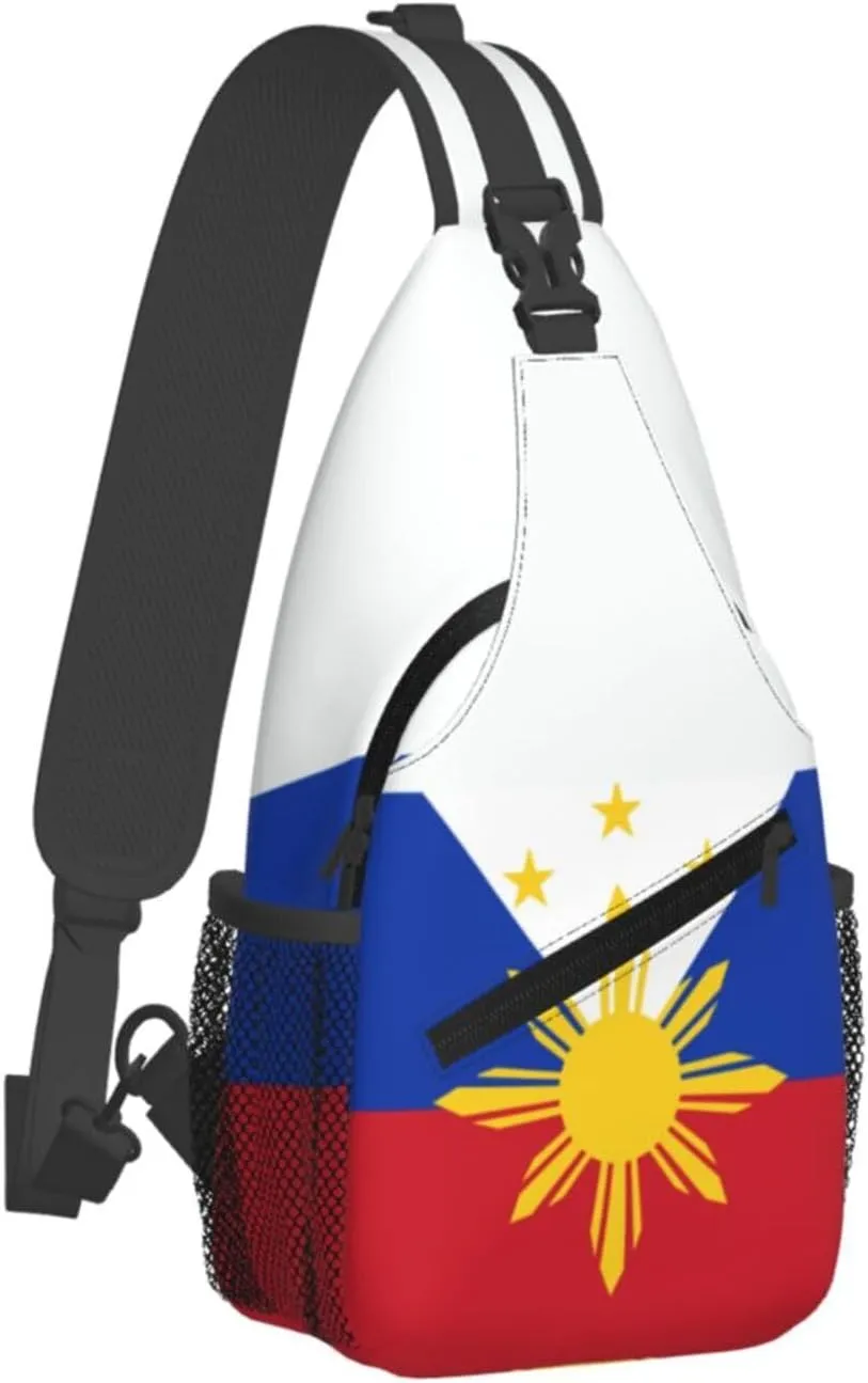 Cute Philippines Flag Sling Backpack,Travel Hiking Daypack Filipino Crossbody Shoulder Bag for Men Women