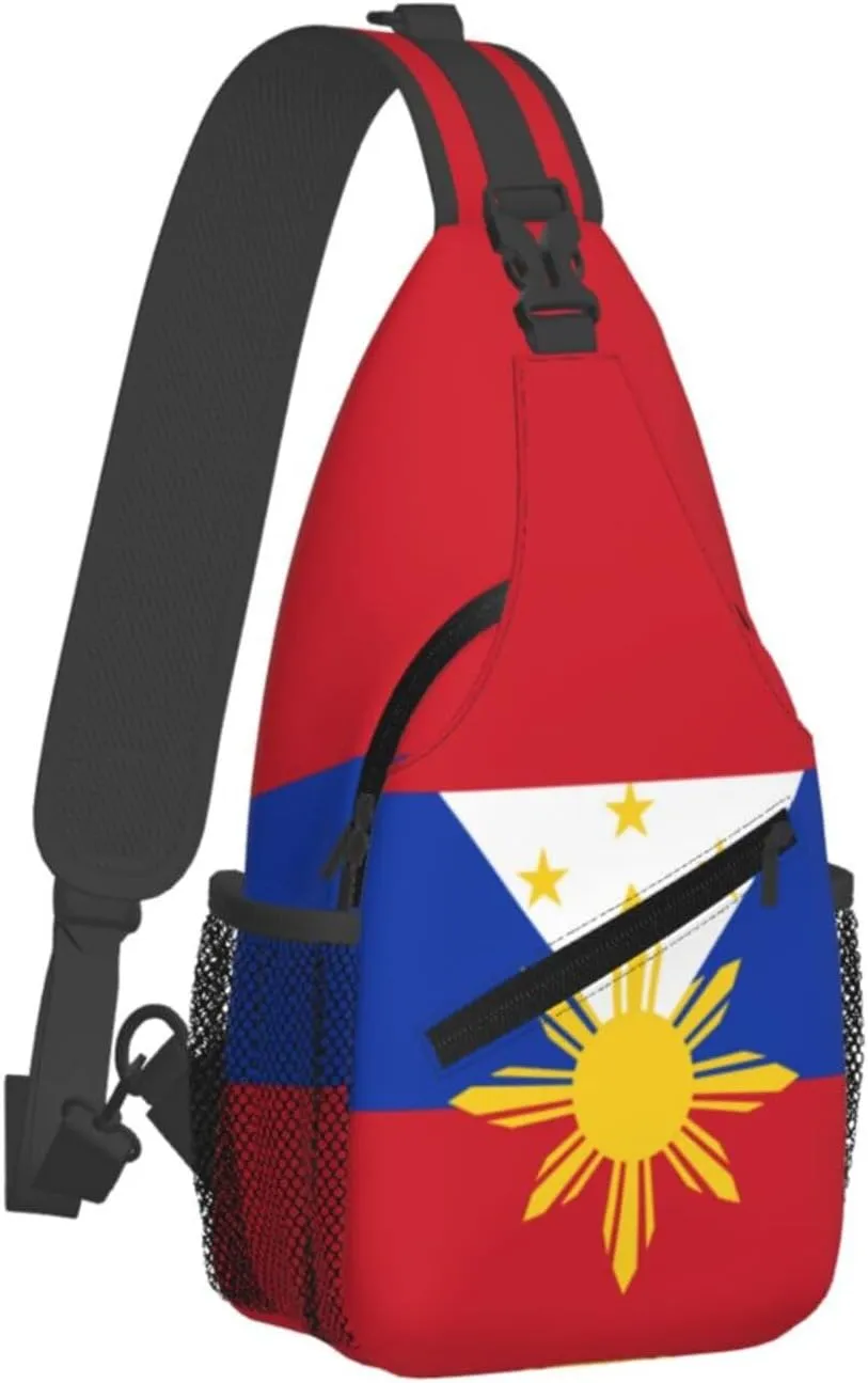 Cute Philippines Flag Sling Backpack,Travel Hiking Daypack Filipino Crossbody Shoulder Bag for Men Women