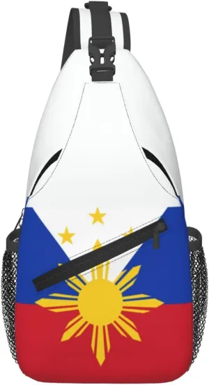 Cute Philippines Flag Sling Backpack,Travel Hiking Daypack Filipino Crossbody Shoulder Bag for Men Women