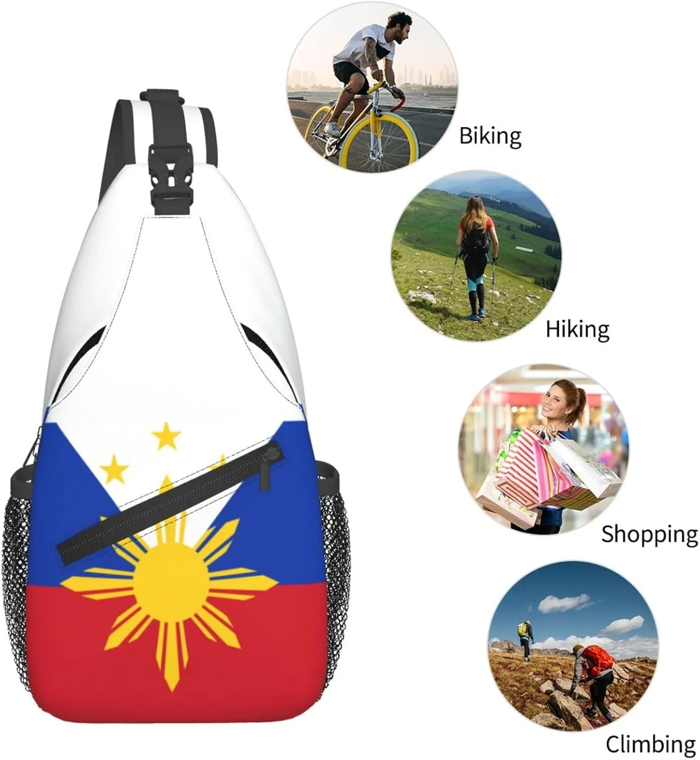 Cute Philippines Flag Sling Backpack,Travel Hiking Daypack Filipino Crossbody Shoulder Bag for Men Women