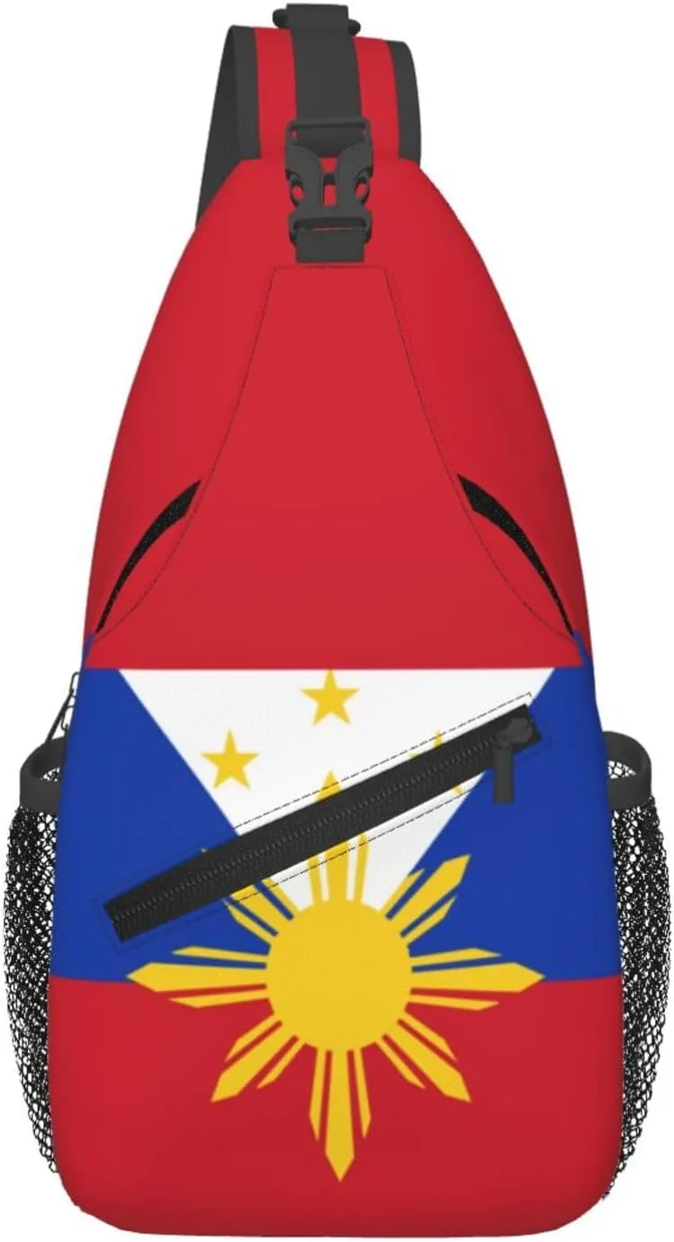 Cute Philippines Flag Sling Backpack,Travel Hiking Daypack Filipino Crossbody Shoulder Bag for Men Women