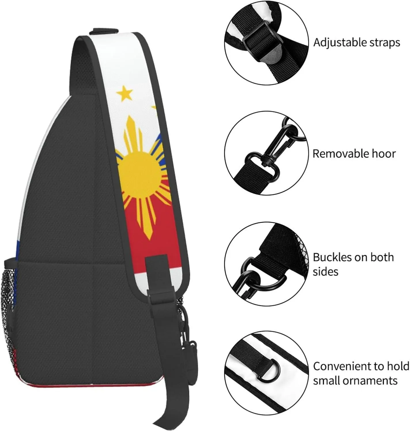 Cute Philippines Flag Sling Backpack,Travel Hiking Daypack Filipino Crossbody Shoulder Bag for Men Women