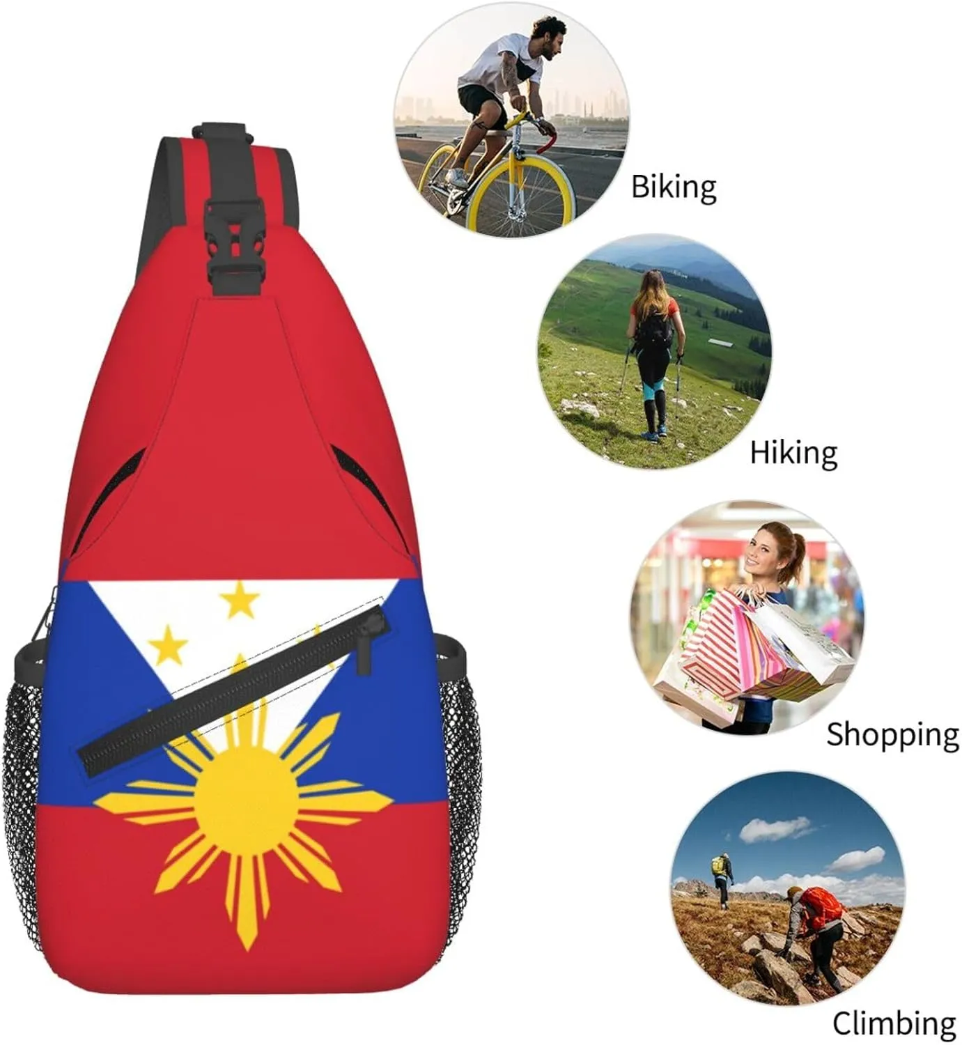 Cute Philippines Flag Sling Backpack,Travel Hiking Daypack Filipino Crossbody Shoulder Bag for Men Women