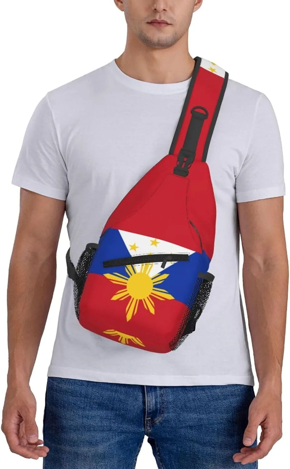 Cute Philippines Flag Sling Backpack,Travel Hiking Daypack Filipino Crossbody Shoulder Bag for Men Women