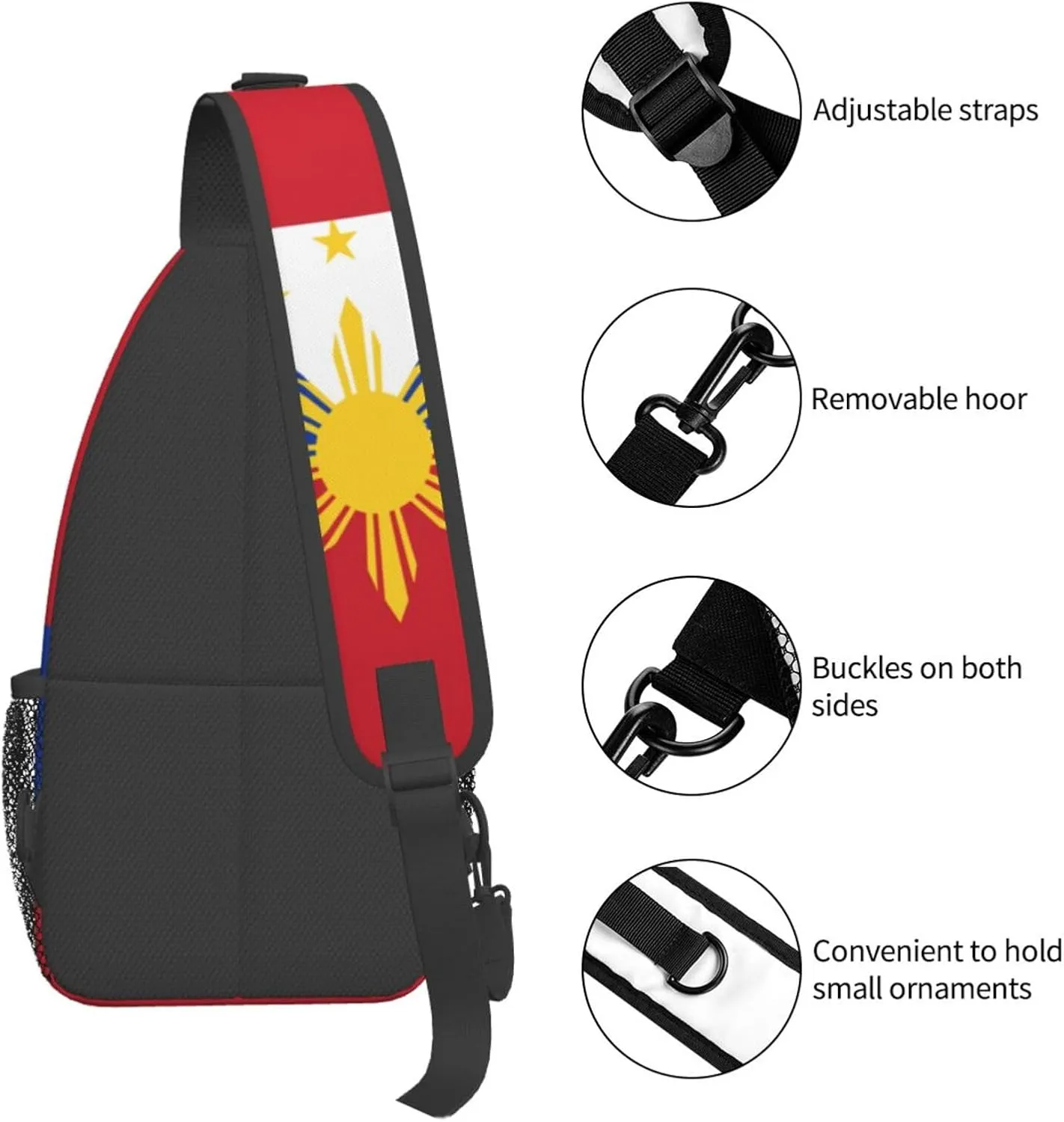 Cute Philippines Flag Sling Backpack,Travel Hiking Daypack Filipino Crossbody Shoulder Bag for Men Women