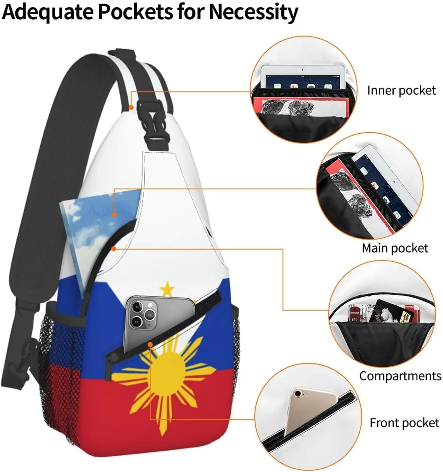 Cute Philippines Flag Sling Backpack,Travel Hiking Daypack Filipino Crossbody Shoulder Bag for Men Women