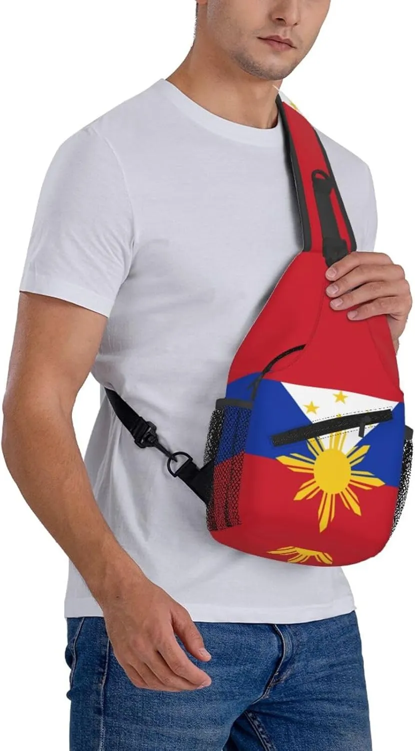 Cute Philippines Flag Sling Backpack,Travel Hiking Daypack Filipino Crossbody Shoulder Bag for Men Women