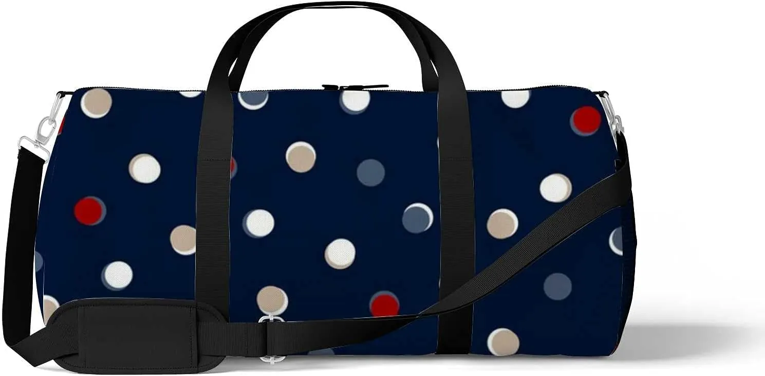 Cute Polka Dot Sports Duffel Bag Travel Gym Tote Bags Lightweight Durable Shoulder Strap Waterproof Polyester Outside Mesh Pocket Overnight Trip Duffel Bag for Women Men