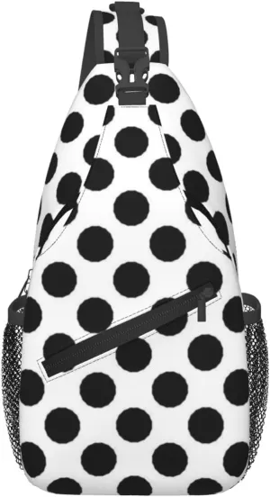 Cute Polka Dots Crossbody Sling Backpack Sling Bag Travel Hiking White Black Dots Chest Bag Daypack for Women Men