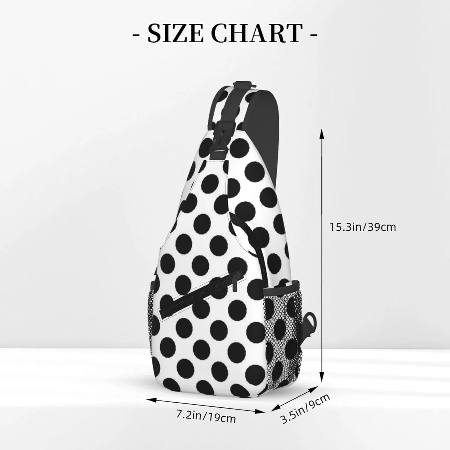 Cute Polka Dots Crossbody Sling Backpack Sling Bag Travel Hiking White Black Dots Chest Bag Daypack for Women Men