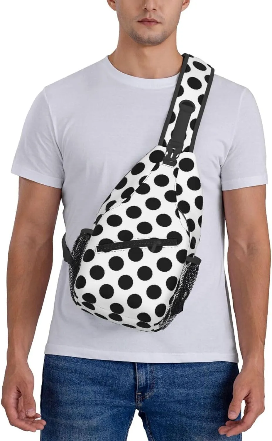 Cute Polka Dots Crossbody Sling Backpack Sling Bag Travel Hiking White Black Dots Chest Bag Daypack for Women Men