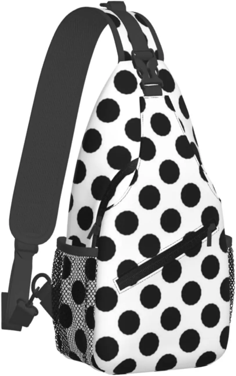 Cute Polka Dots Crossbody Sling Backpack Sling Bag Travel Hiking White Black Dots Chest Bag Daypack for Women Men