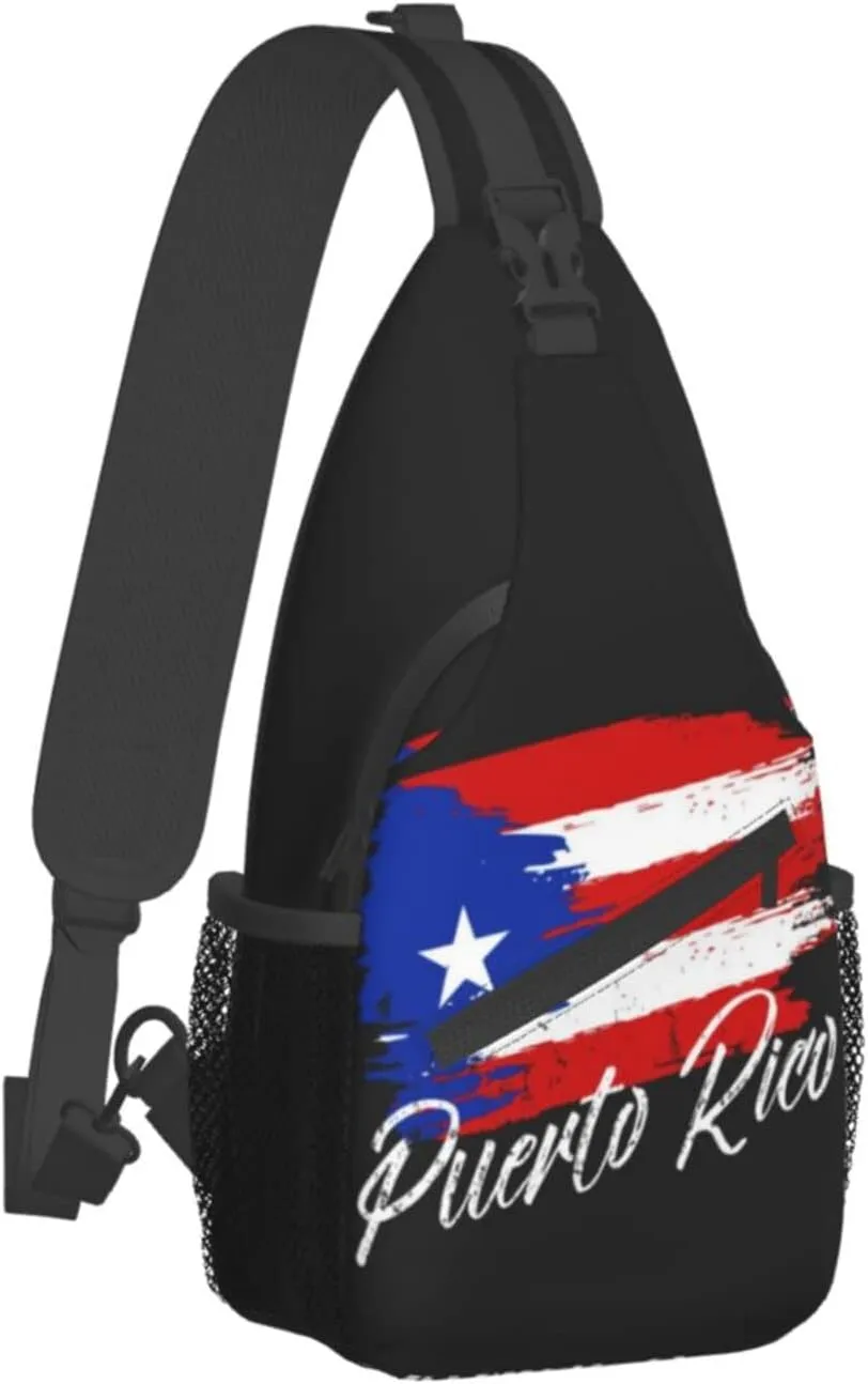 Cute Puerto Rico Flag Sling Backpack, Multipurpose Crossbody Shoulder Bag Travel Hiking Puerto Rican Casual Daypack for Men Women