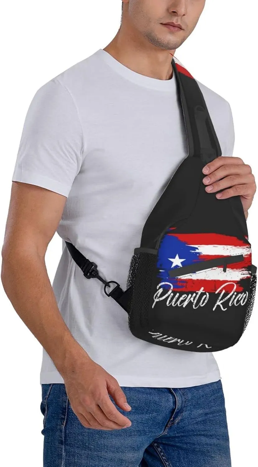 Cute Puerto Rico Flag Sling Backpack, Multipurpose Crossbody Shoulder Bag Travel Hiking Puerto Rican Casual Daypack for Men Women