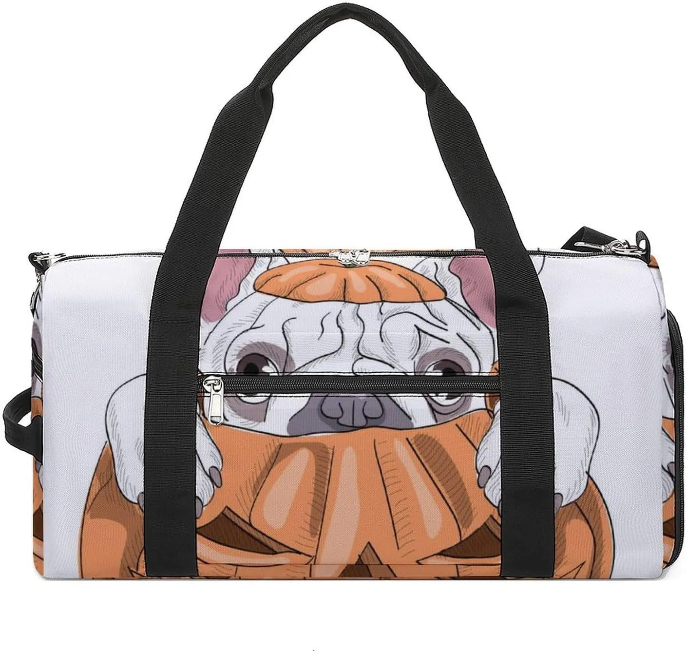 Cute Puppy Sits in A Pumpkin Sports Tote Gym Bag for Women Men, Overnight Bag with Shoe Compartment Water Resistant