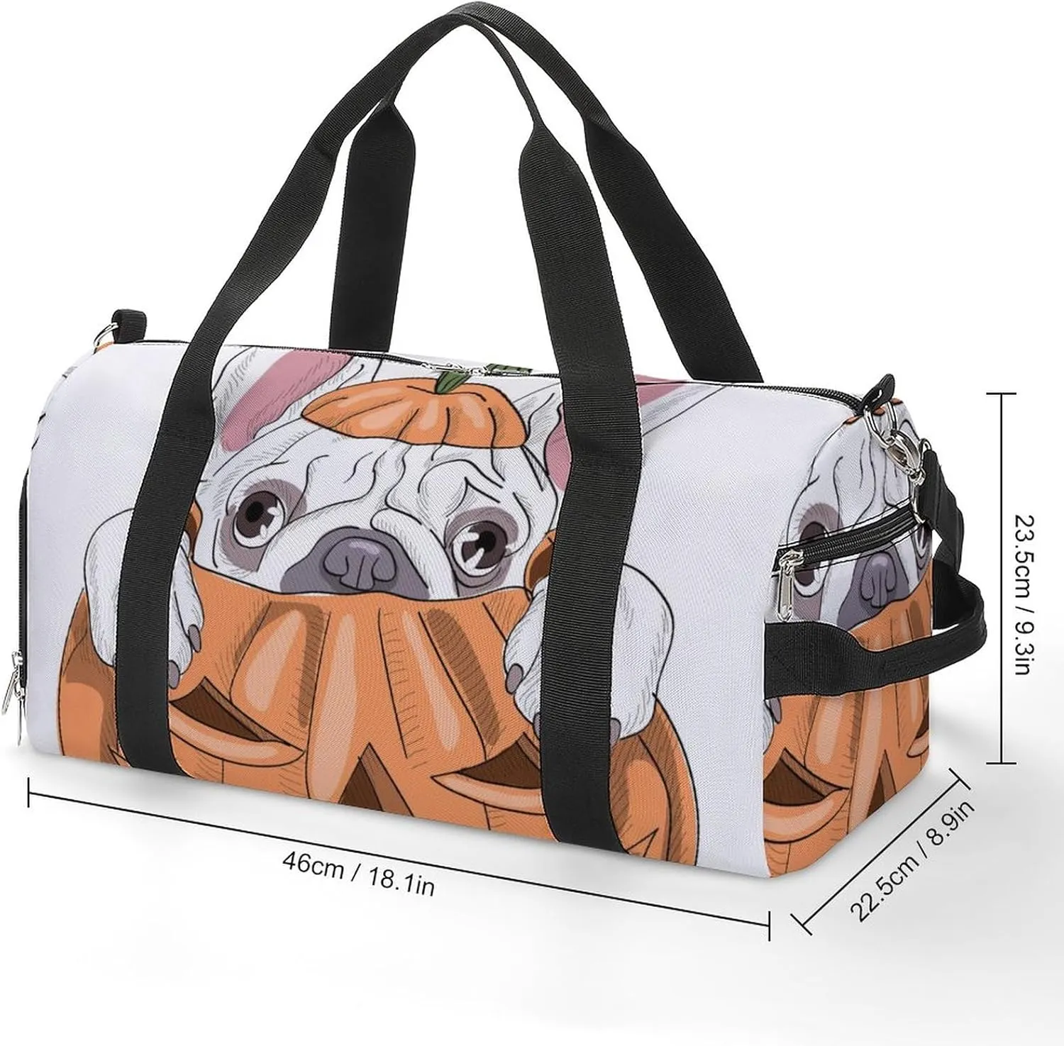 Cute Puppy Sits in A Pumpkin Sports Tote Gym Bag for Women Men, Overnight Bag with Shoe Compartment Water Resistant