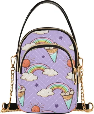 Cute Rainbow Ice Cream Cone Design Crossbody Bags Shoulder Bag for Women Stylish Ladies Messenger Bags Cell Phone Purse and Handbags Wallet